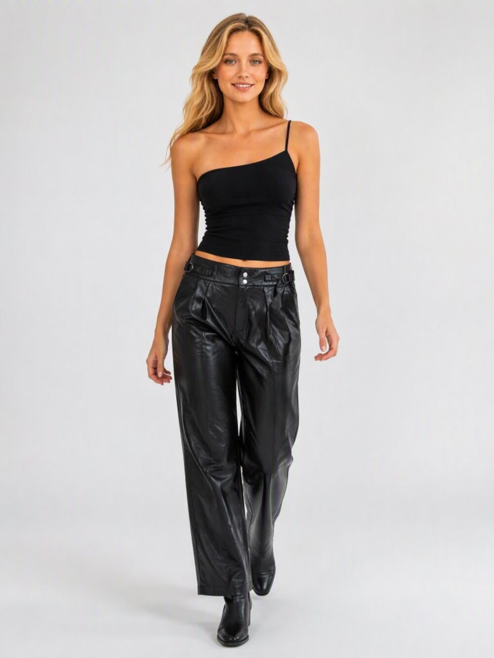 Seven 7 for All Mankind Cropped Faux Leather Pleated Tapered Womens Pants 29